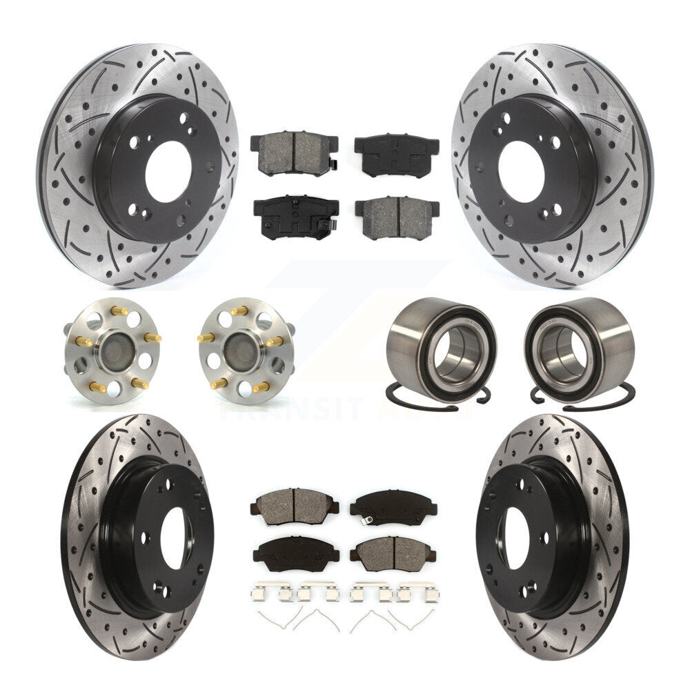 Hub Bearing Coated Disc Brake Rotor & Pads Front Rear Kit (10Pc) For Honda Civic