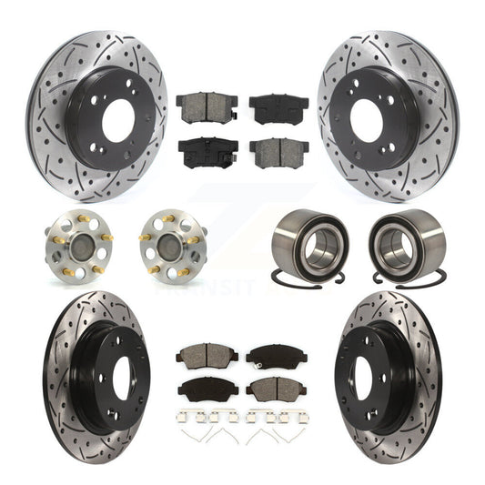 Hub Bearing Coated Disc Brake Rotor & Pads Front Rear Kit (10Pc) For Honda Civic