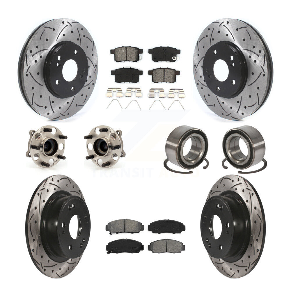 Hub Bearing Coated Brake Rotor Pads Front Rear Kit (10Pc) For Honda Accord Acura