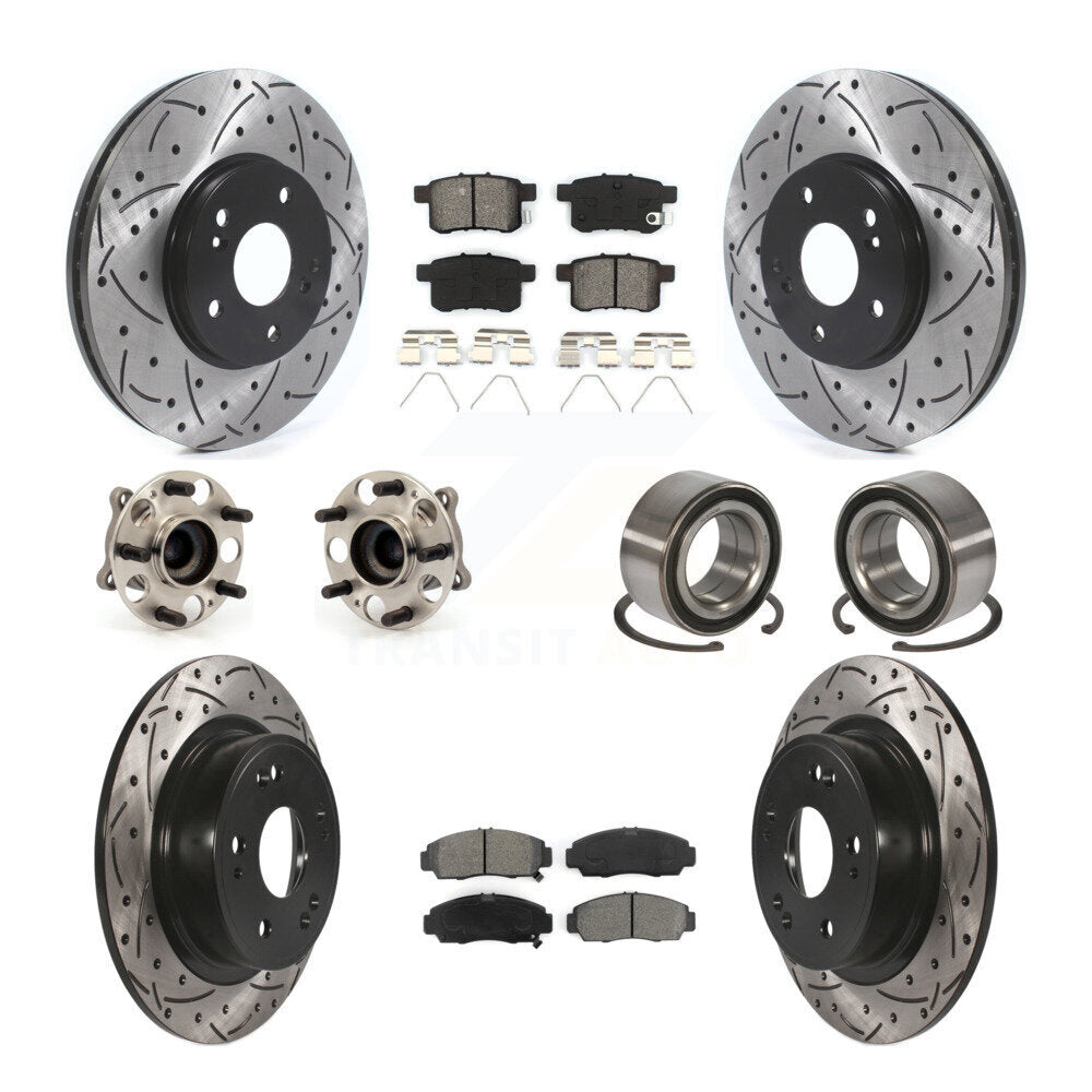 Hub Bearing Coated Brake Rotor Pads Front Rear Kit (10Pc) For Honda Accord Acura