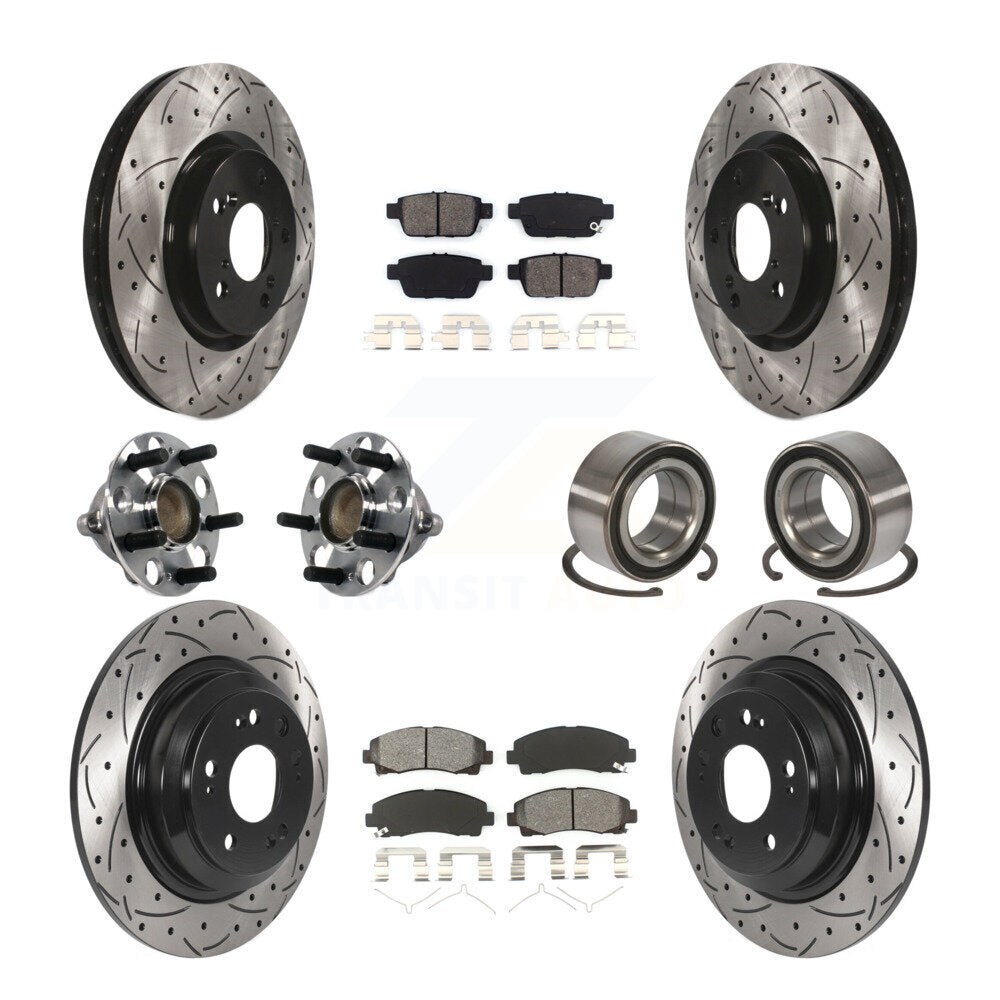 Hub Bearing Coated Disc Brake Rotors And Pads Front Rear Kit (10Pc) For Acura TL
