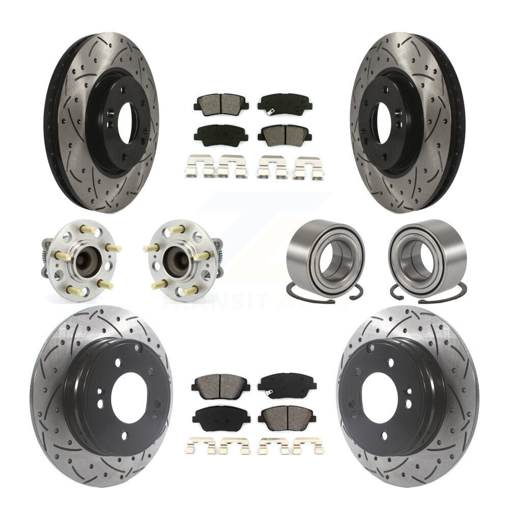 Hub Bearing Coated Brake Rotor Pads Front Rear Kit (10Pc) For Hyundai Sonata Kia
