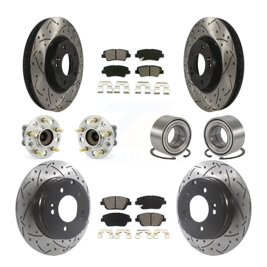 Hub Bearing Coated Brake Rotor Pads Front Rear Kit (10Pc) For Hyundai Sonata Kia