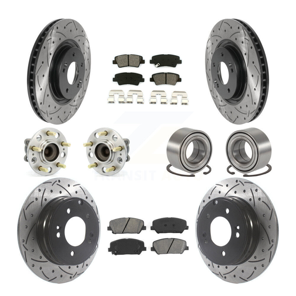 Hub Bearing Coated Brake Rotor And Pad Front Rear Kit (10Pc) For Kia Optima 2.0L