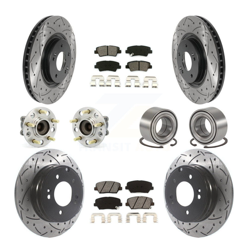 Hub Bearing Coated Disc Brake Rotor Pads Front Rear Kit (10Pc) For Hyundai Azera