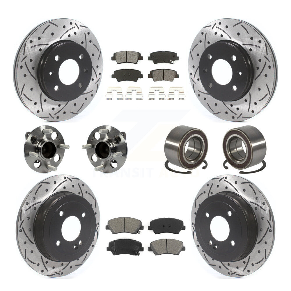 Hub Bearings Coated Disc Brake Rotors And Pads Front Rear Kit (10Pc) For Kia Rio