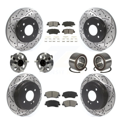 Hub Bearings Coated Disc Brake Rotors And Pads Front Rear Kit (10Pc) For Kia Rio