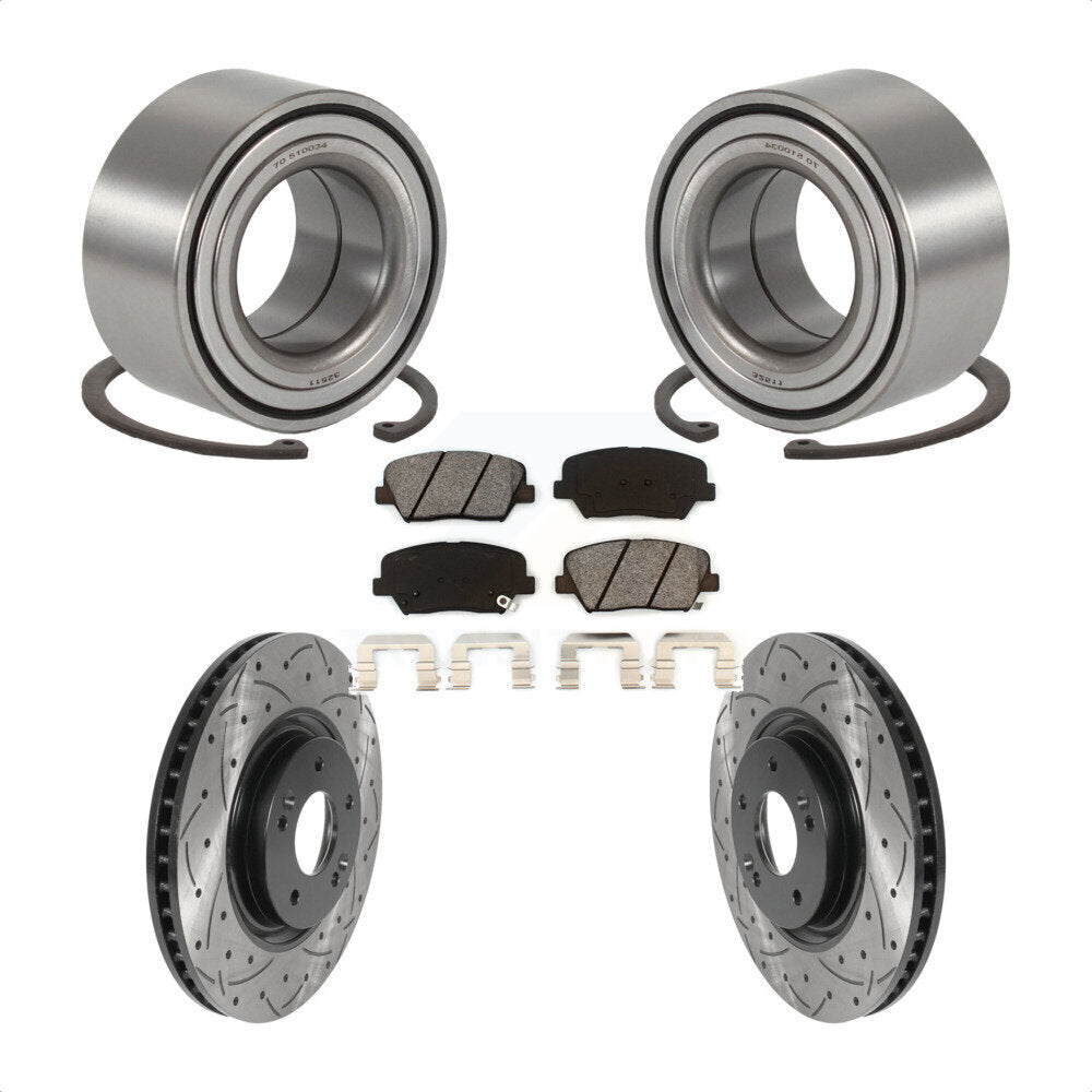 Wheel Bearing Drilled Slot Brake Rotor Pad Front Kit For 2012-2017 Hyundai Azera