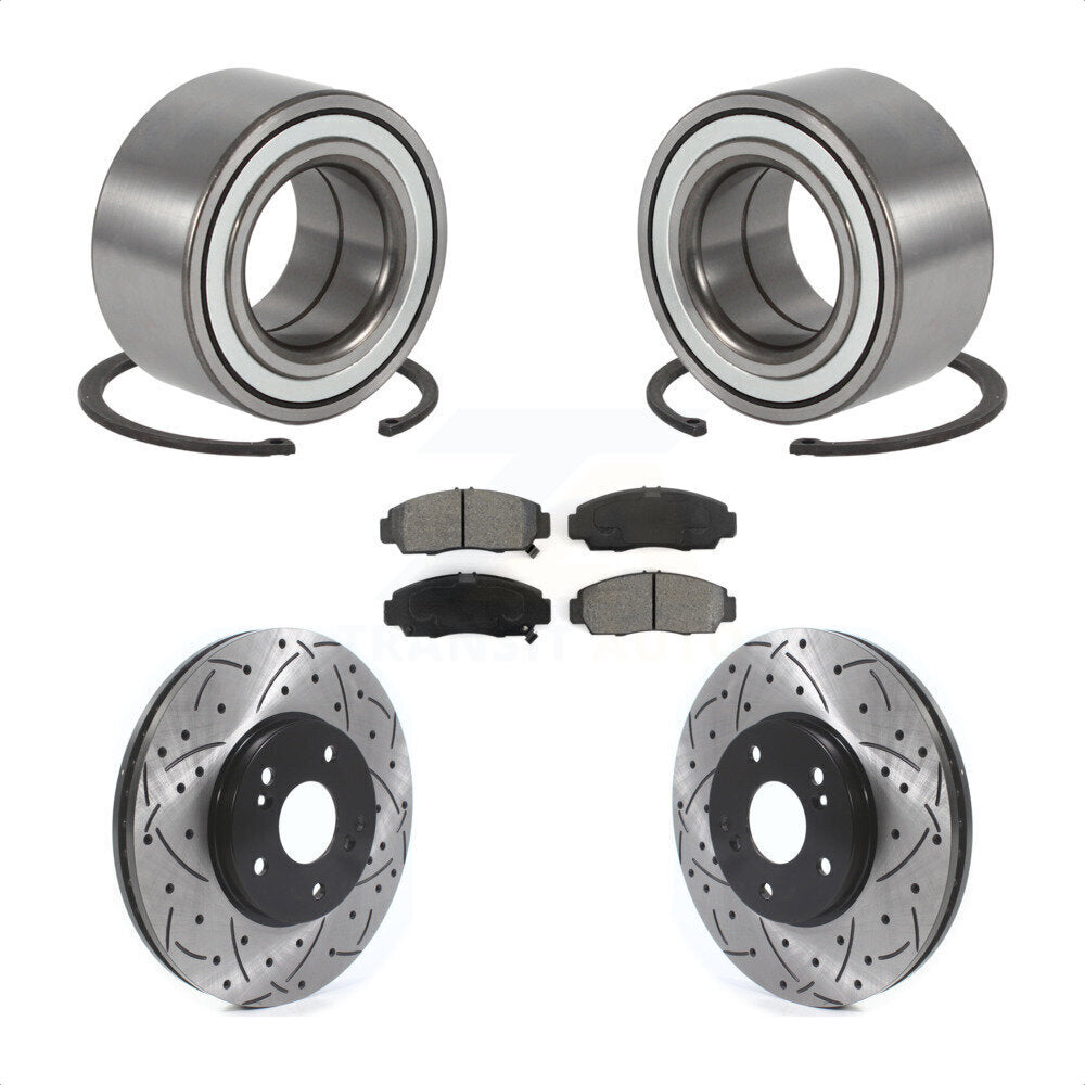 Wheel Bearing Coated Drilled Slotted Brake Rotor & Pad Front Kit For Acura TL CL