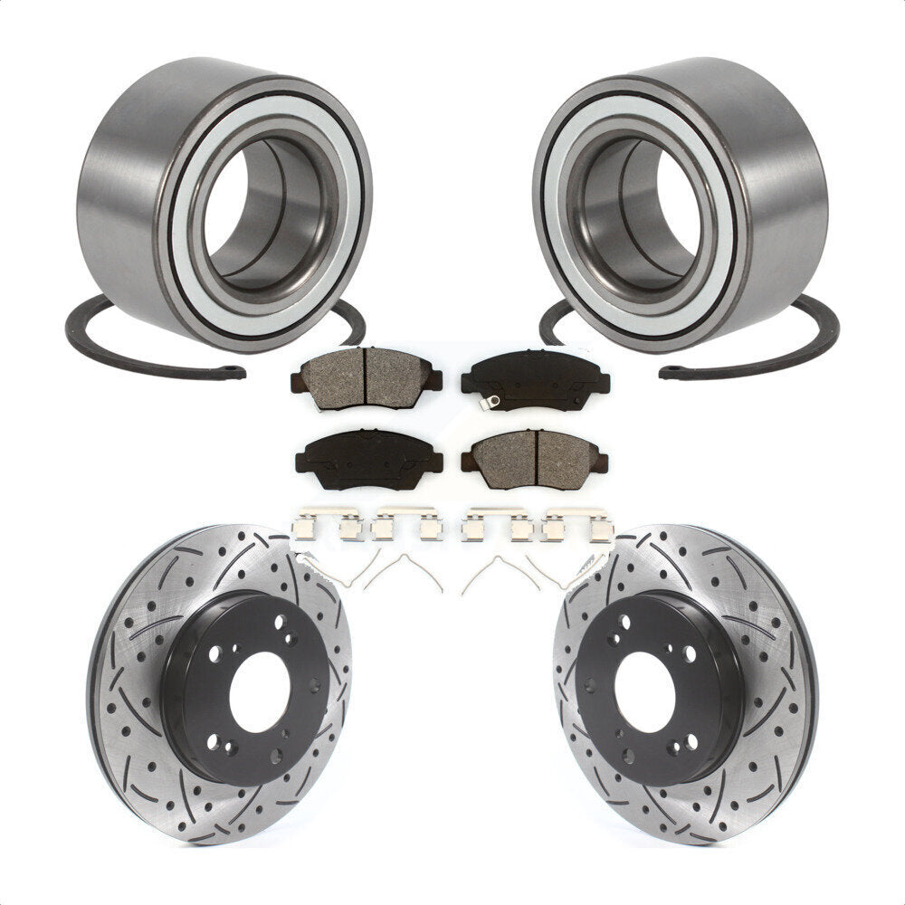 Wheel Bearing Drilled Slot Brake Rotor & Pad Front Kit For Honda Civic Acura RSX