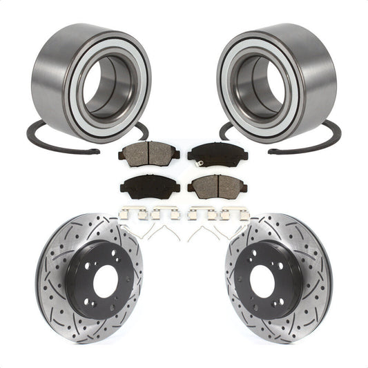 Wheel Bearing Drilled Slot Brake Rotor & Pad Front Kit For Honda Civic Acura RSX