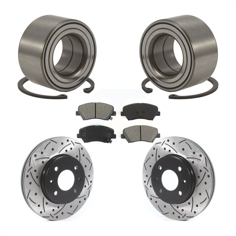 Wheel Bearing Drill Slot Brake Rotor Pads Front Kit For 2012-2017 Hyundai Accent