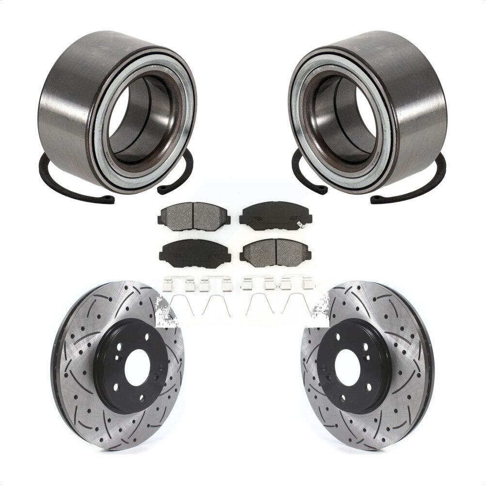 Wheel Bearing Drilled Slot Brake Rotor & Pad Front Kit For 2005-2008 Honda Pilot