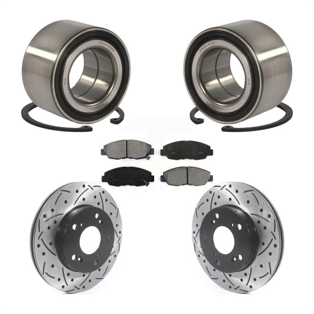 Wheel Bearing Coated Drilled Slotted Brake Rotor & Pad Front Kit For Honda Civic