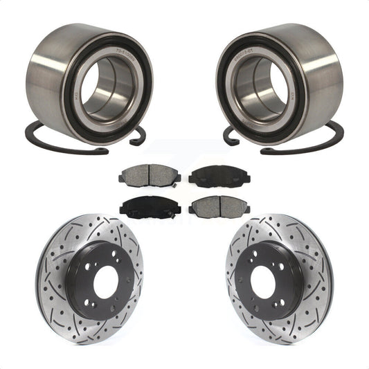 Wheel Bearing Coated Drilled Slotted Brake Rotor & Pad Front Kit For Honda Civic