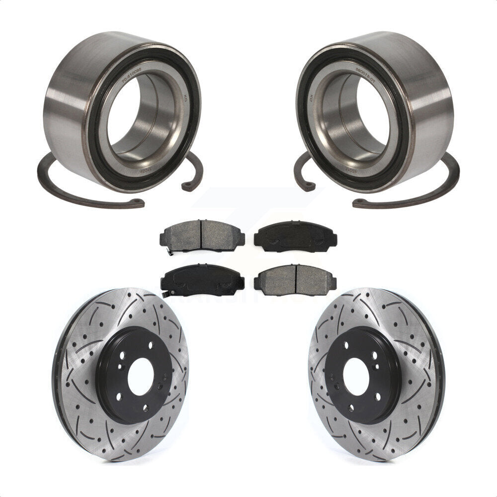 Wheel Bearing Drilled Slot Brake Rotor Pads Front Kit For Honda Accord Acura TSX