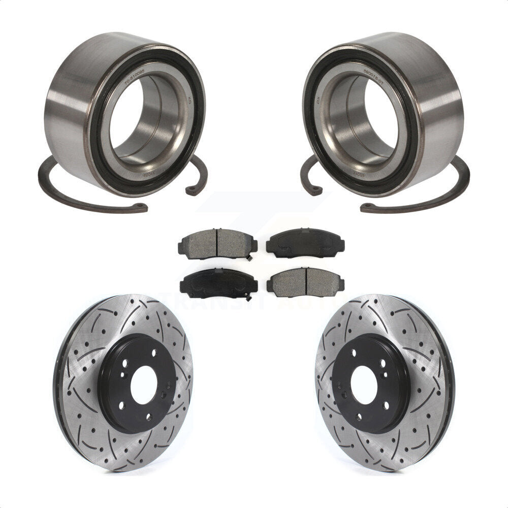 Wheel Bearing Drilled Slot Brake Rotor Pads Front Kit For Honda Accord Acura TSX