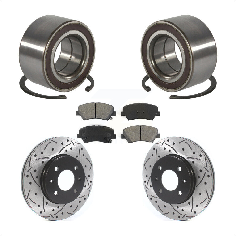 Wheel Bearing Coated Drilled Slotted Disc Brake Rotor Pads Front Kit For Kia Rio