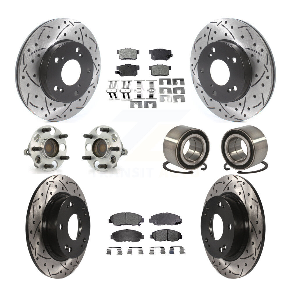 Hub Bearing Coated Disc Brake Rotor & Pads Front Rear Kit (10Pc) For Honda Civic
