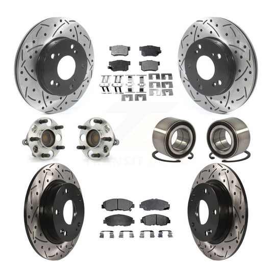 Hub Bearing Coated Disc Brake Rotor & Pads Front Rear Kit (10Pc) For Honda Civic