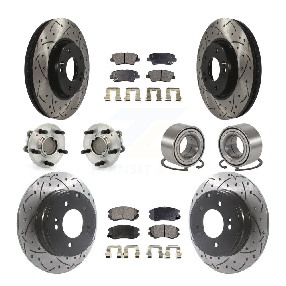 Hub Bearing Coated Disc Brake Rotor Pad Front Rear Kit (10Pc) For Hyundai Sonata