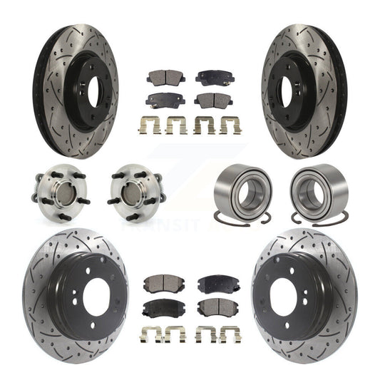 Hub Bearing Coated Disc Brake Rotor Pad Front Rear Kit (10Pc) For Hyundai Sonata