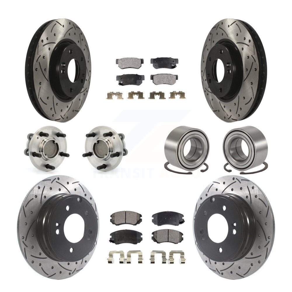 Hub Bearing Coated Disc Brake Rotor Pad Front Rear Kit (10Pc) For Hyundai Sonata