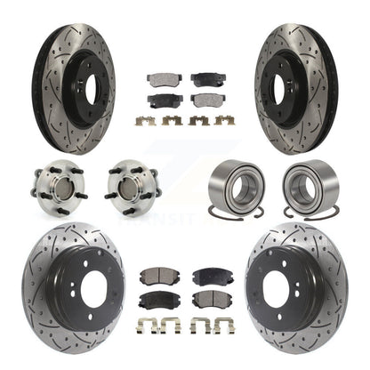Hub Bearing Coated Disc Brake Rotor Pad Front Rear Kit (10Pc) For Hyundai Sonata