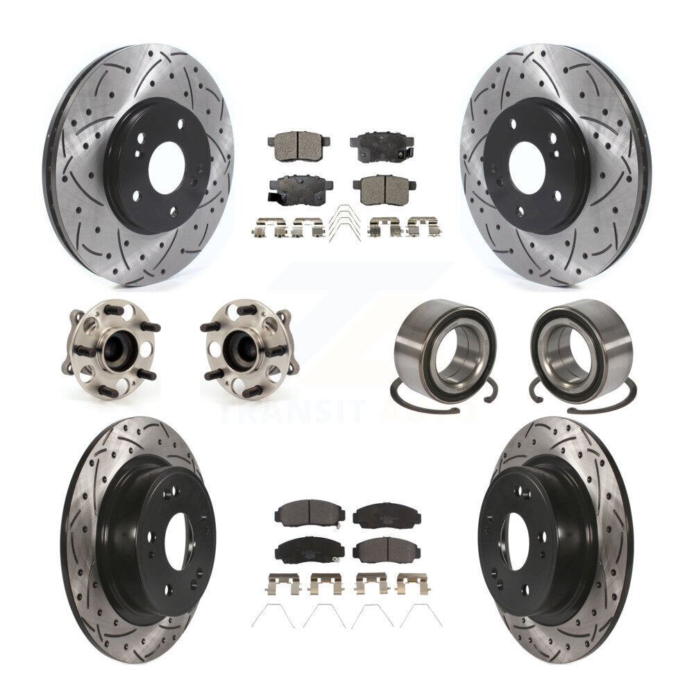Hub Bearing Coated Brake Rotor Pads Front Rear Kit (10Pc) For Honda Accord Acura