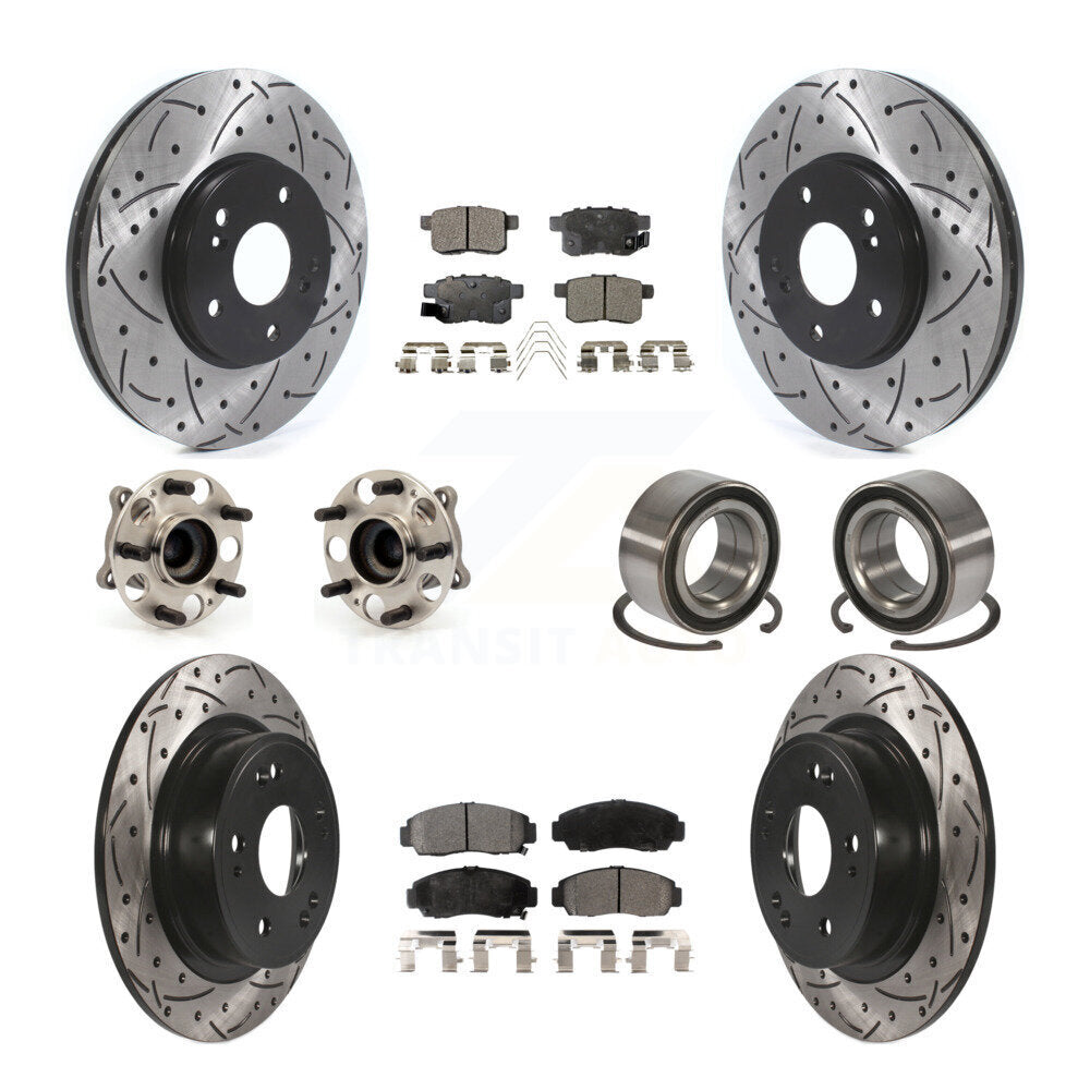 Hub Bearing Coated Brake Rotor Pads Front Rear Kit (10Pc) For Honda Accord Acura