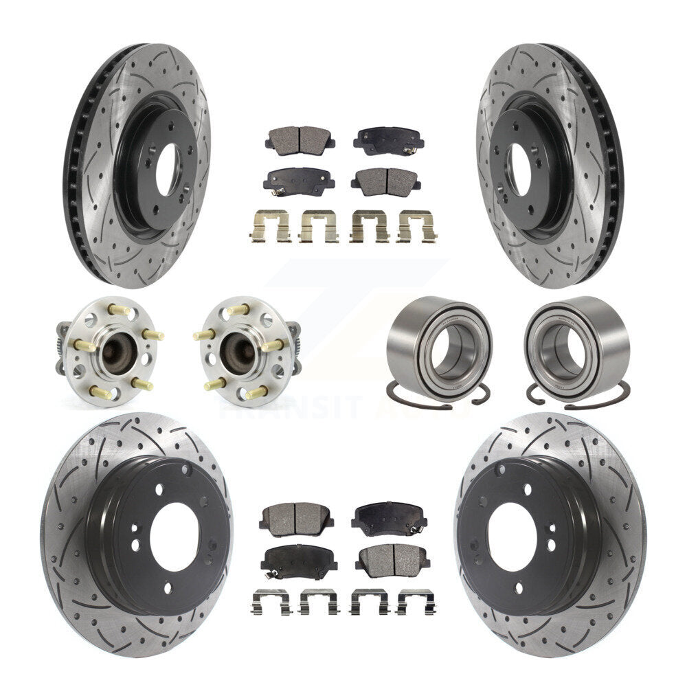 Hub Bearing Coated Disc Brake Rotor Pads Front Rear Kit (10Pc) For Hyundai Azera