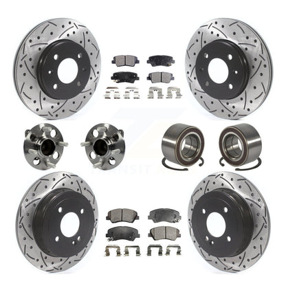 Hub Bearings Coated Disc Brake Rotors And Pads Front Rear Kit (10Pc) For Kia Rio