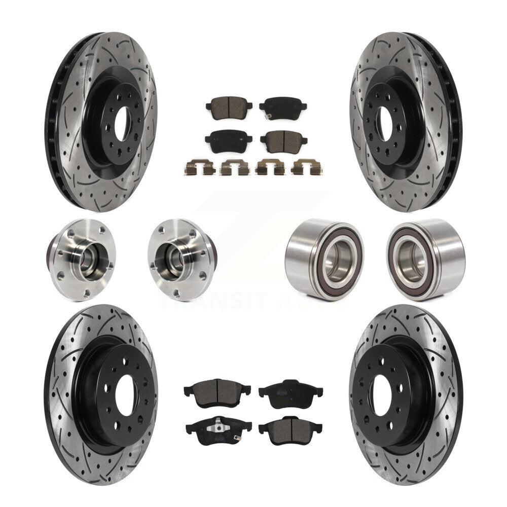 Hub Bearing Coated Brake Rotor Pad Front Rear Kit (10Pc) For 2014-2018 Fiat 500L