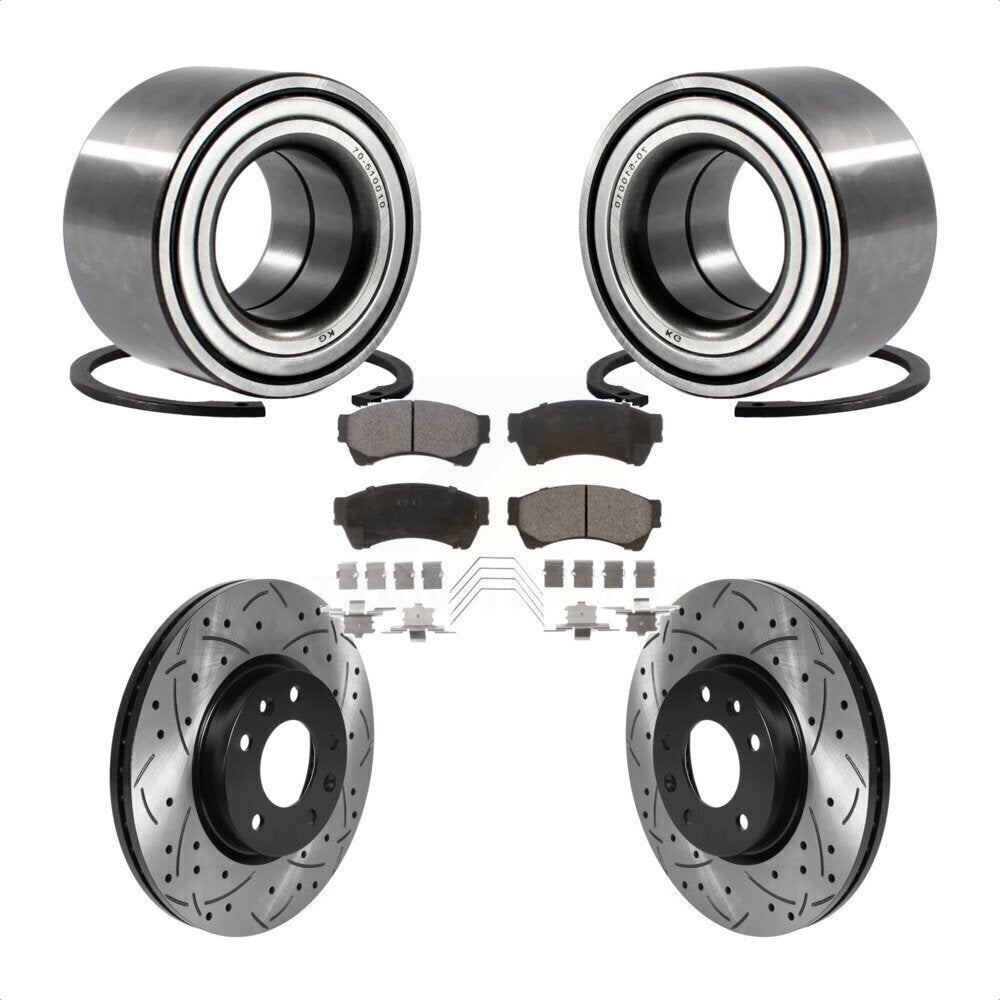 Wheel Bearing Drilled Slot Brake Rotor Pad Front Kit For Ford Fusion Mazda 6 MKZ