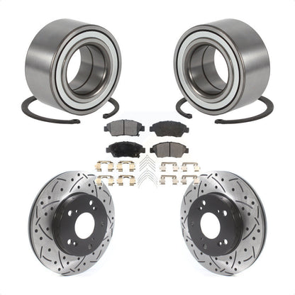 Wheel Bearing Drilled Slot Brake Rotor & Pad Front Kit For Honda Civic Acura RSX