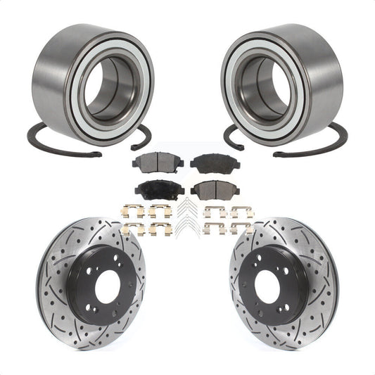 Wheel Bearing Drilled Slot Brake Rotor & Pad Front Kit For Honda Civic Acura RSX