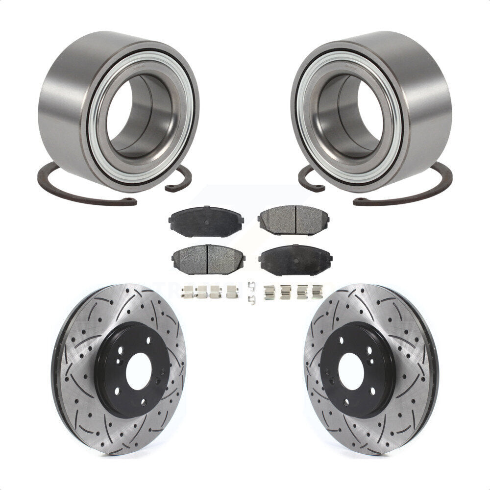 Wheel Bearing Drilled Slot Brake Rotor Pad Front Kit For 1999-2004 Honda Odyssey