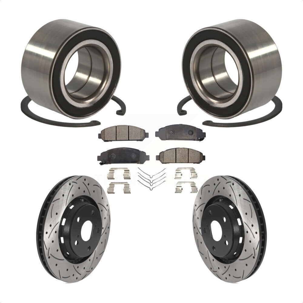 Wheel Bearing Drilled Slot Brake Rotor Pads Front Kit For 2009-2016 Toyota Venza