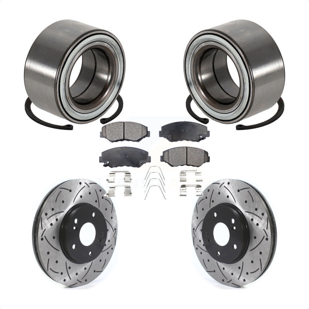 Wheel Bearing Drilled Slot Brake Rotor & Pad Front Kit For 2005-2008 Honda Pilot