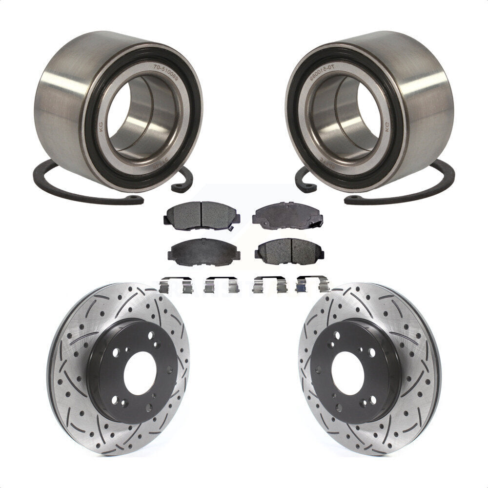 Wheel Bearing Coated Drilled Slotted Brake Rotor & Pad Front Kit For Honda Civic