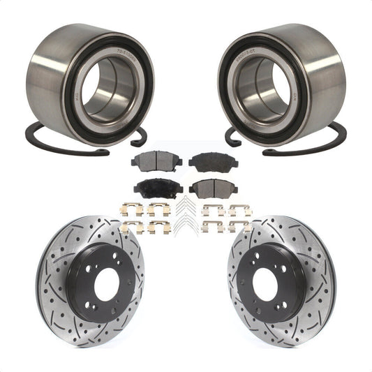 Wheel Bearing Coated Drilled Slotted Brake Rotor & Pad Front Kit For Honda Civic