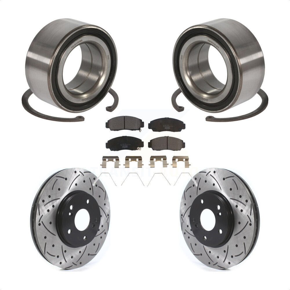 Wheel Bearing Drilled Slot Brake Rotor Pads Front Kit For Honda Accord Acura TSX