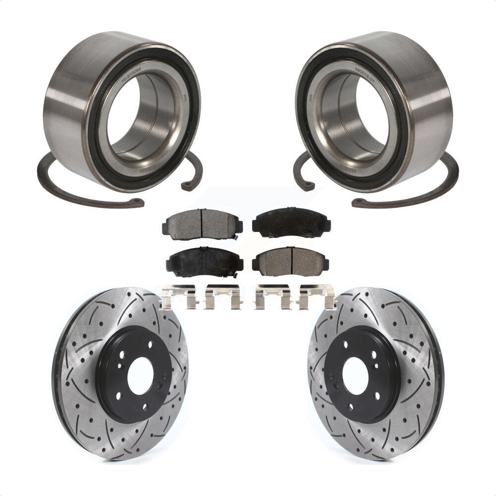 Wheel Bearing Drilled Slot Brake Rotor Pads Front Kit For Honda Accord Acura TSX