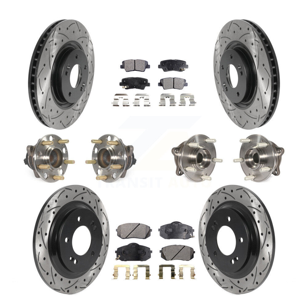 Hub Bearing Coated Disc Brake Rotor Pad Front Rear Kit (10Pc) For Hyundai Sonata