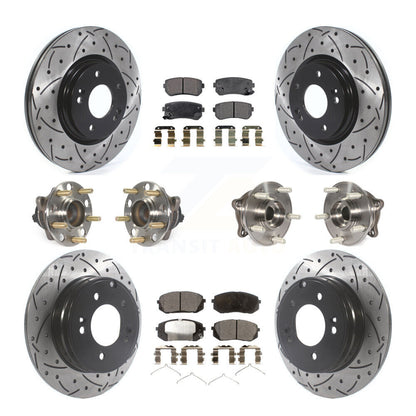 Hub Bearing Coated Disc Brake Rotor Pad Front Rear Kit (10Pc) For Hyundai Sonata