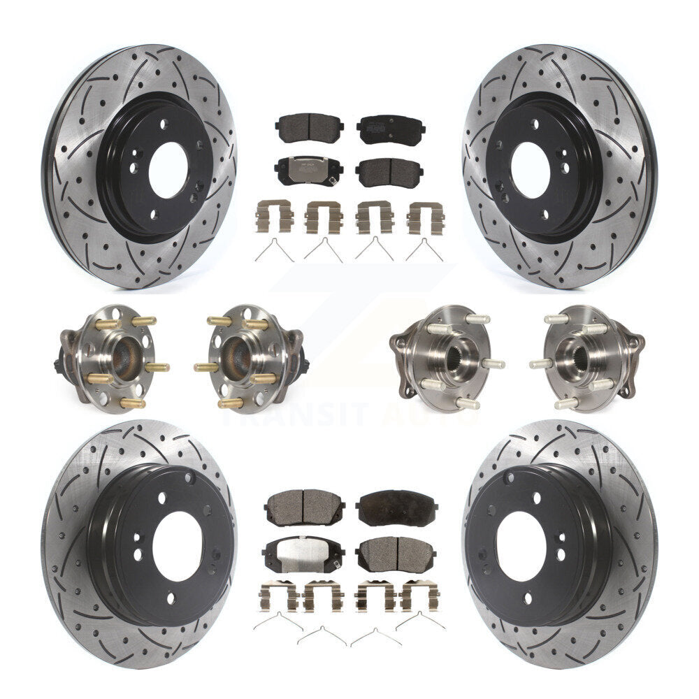 Hub Bearing Coated Disc Brake Rotor And Pad Front Rear Kit (10Pc) For Kia Optima