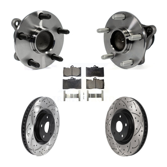 Hub Bearing Drilled Slot Brake Rotor & Pad Front Kit (5Pc) For Lexus IS350 GS350