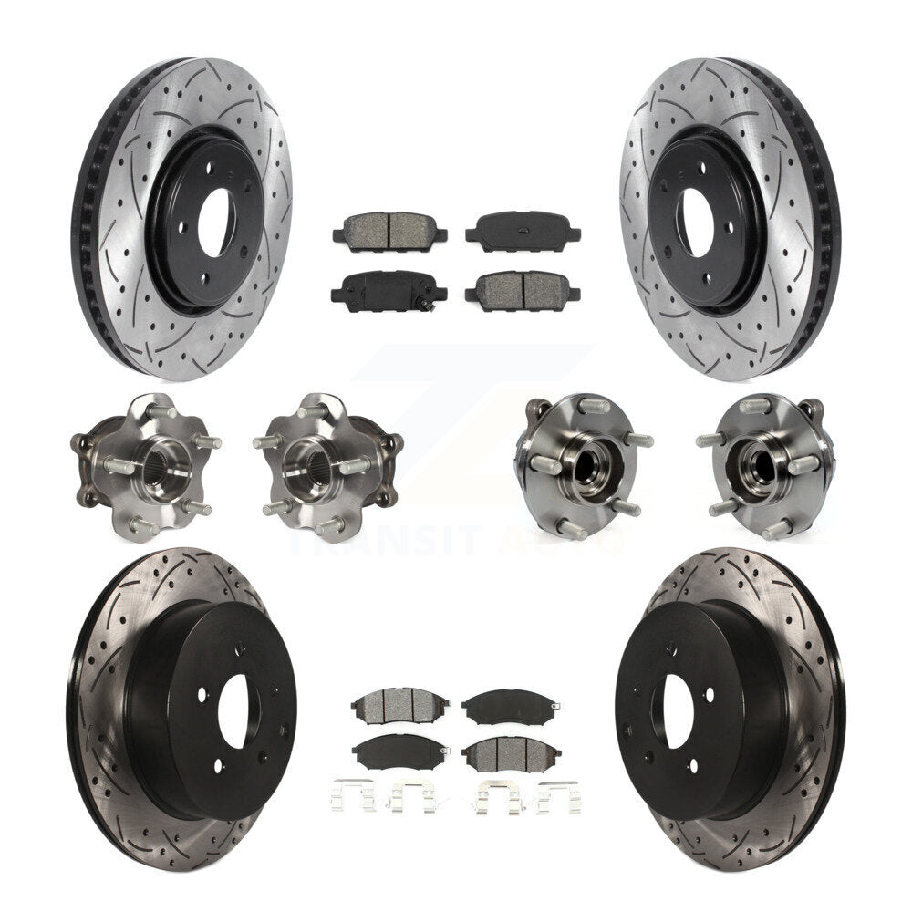 Hub Bearing Coated Brake Rotor Pads Front Rear Kit (10Pc) For INFINITI FX35 FX37