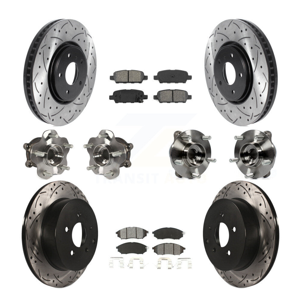 Hub Bearing Coated Brake Rotor Pads Front Rear Kit (10Pc) For INFINITI FX35 FX37