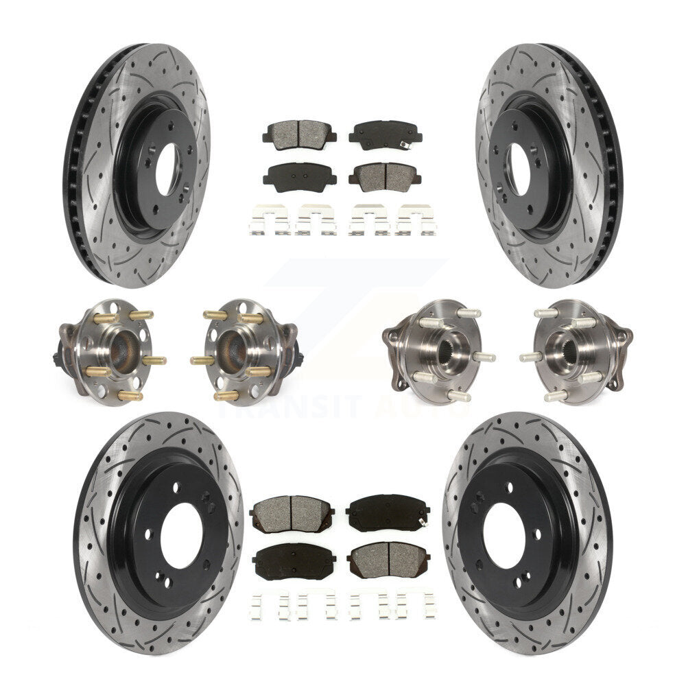 Hub Bearing Coated Disc Brake Rotor Pad Front Rear Kit (10Pc) For Hyundai Sonata